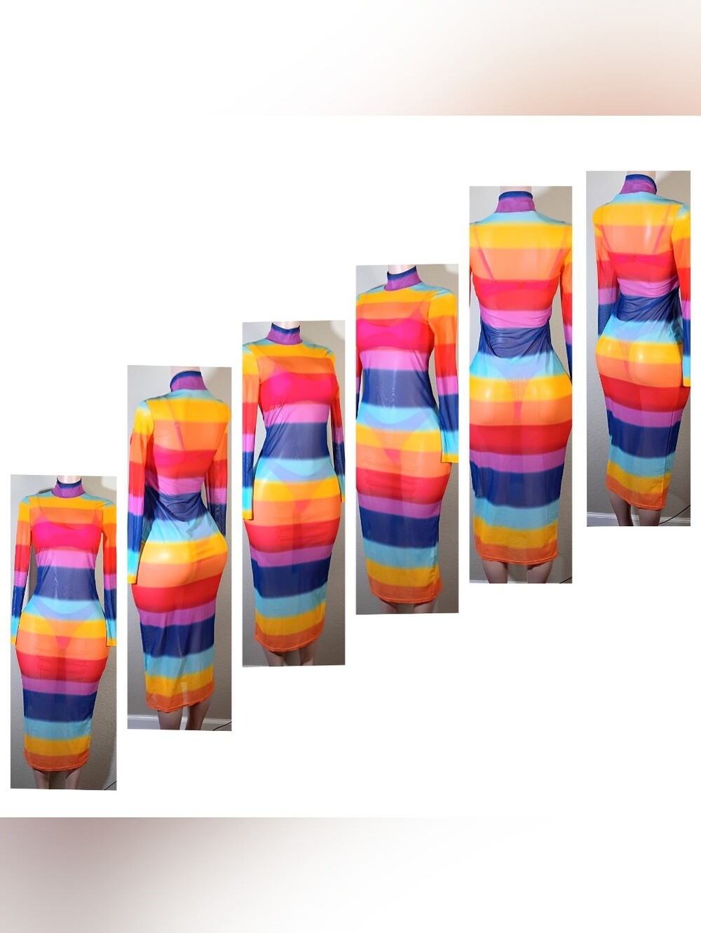 Rainbow Stripe Long Sleeve Mesh Cover Up Multicolor